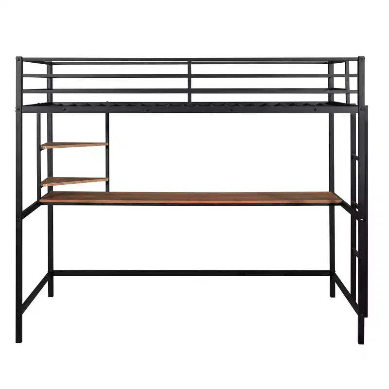 Twin/Full Size Metal Loft Bed with Desk and Shelves