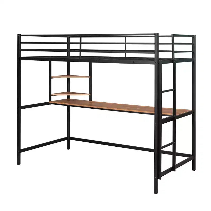 Twin/Full Size Metal Loft Bed with Desk and Shelves