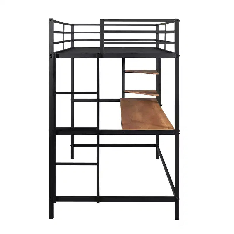 Twin/Full Size Metal Loft Bed with Desk and Shelves