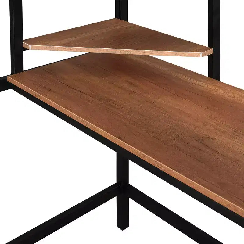 Twin/Full Size Metal Loft Bed with Desk and Shelves