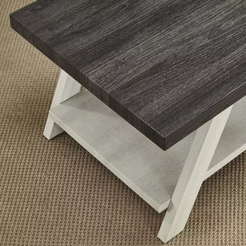 Two-Tone Wood Shelf End Table in Weathered Charcoal and Beige