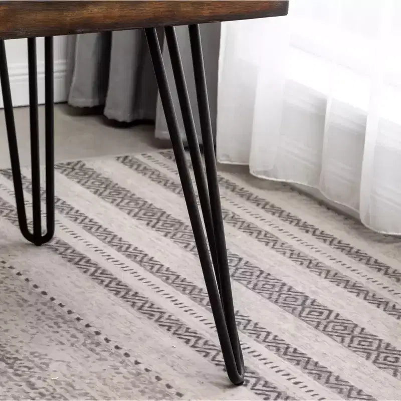 Industrial Metal Hairpin Design Dining Table, Rustic Dark Pine