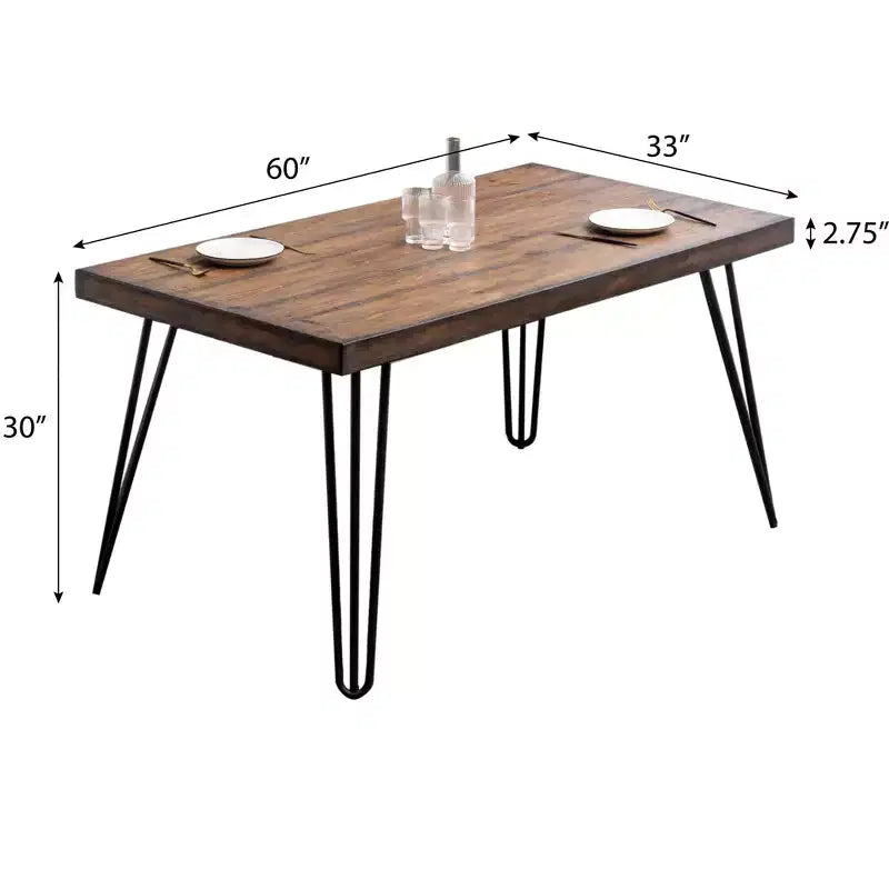 Industrial Metal Hairpin Design Dining Table, Rustic Dark Pine