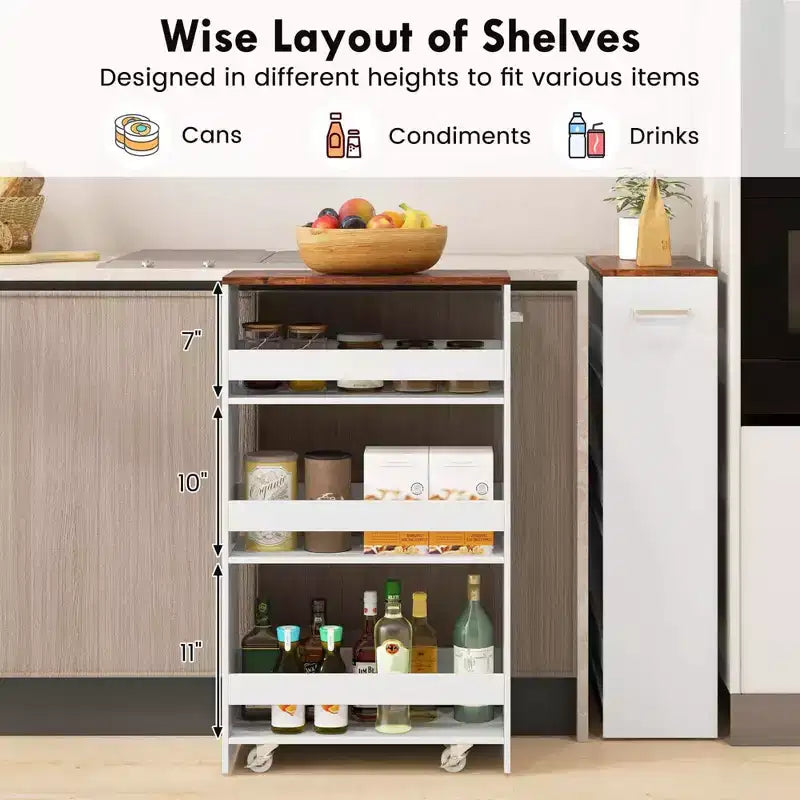 4-Tier Rolling Storage Cart - Slim Kitchen Cart on Wheels