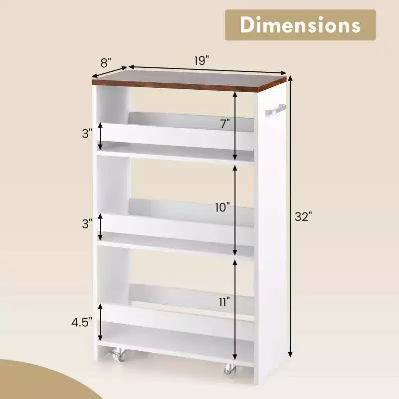 4-Tier Rolling Storage Cart - Slim Kitchen Cart on Wheels