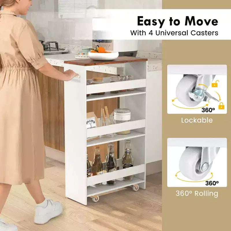 4-Tier Rolling Storage Cart - Slim Kitchen Cart on Wheels