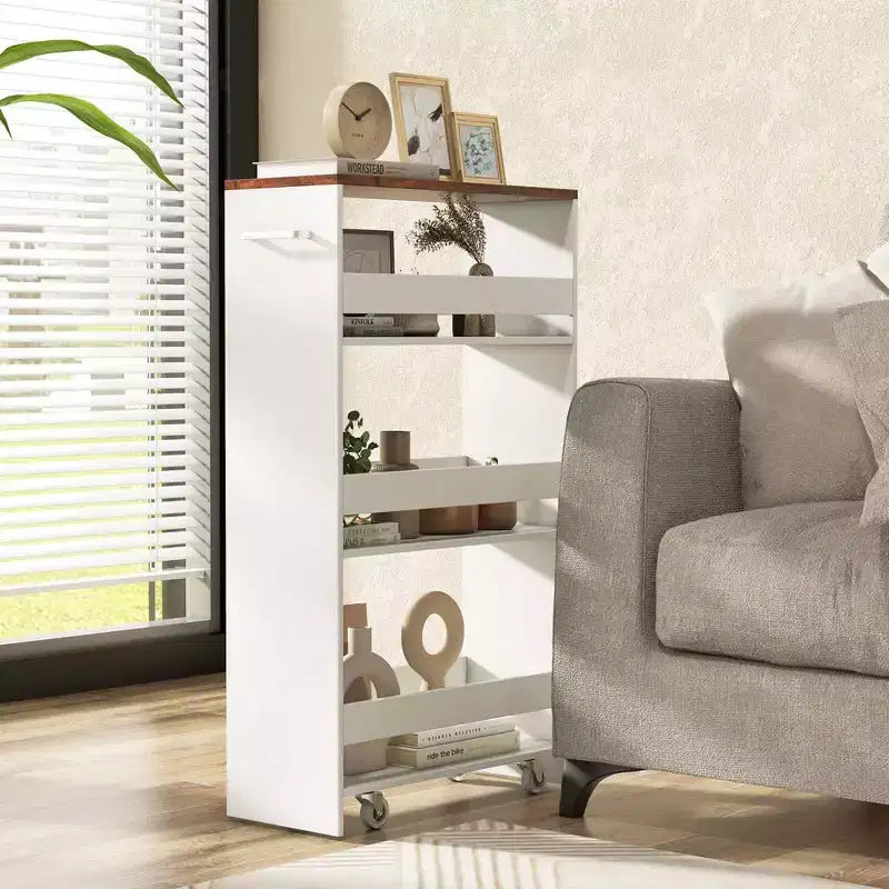 4-Tier Rolling Storage Cart - Slim Kitchen Cart on Wheels