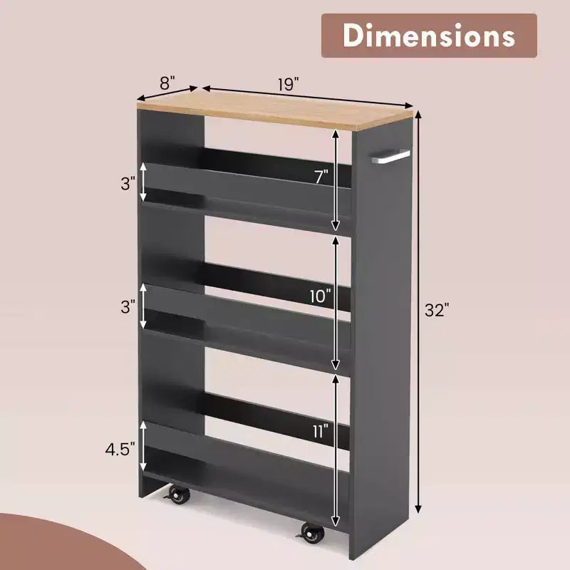 4-Tier Rolling Storage Cart - Slim Kitchen Cart on Wheels
