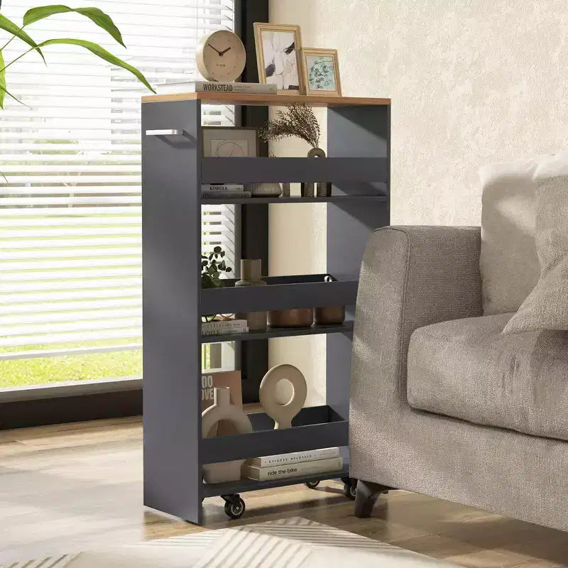 4-Tier Rolling Storage Cart - Slim Kitchen Cart on Wheels