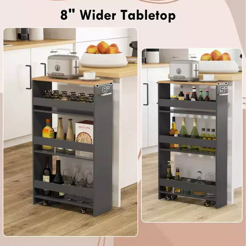 4-Tier Rolling Storage Cart - Slim Kitchen Cart on Wheels