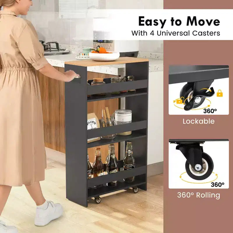 4-Tier Rolling Storage Cart - Slim Kitchen Cart on Wheels