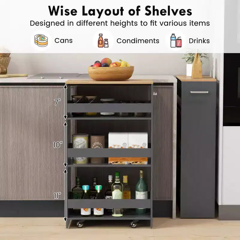 4-Tier Rolling Storage Cart - Slim Kitchen Cart on Wheels