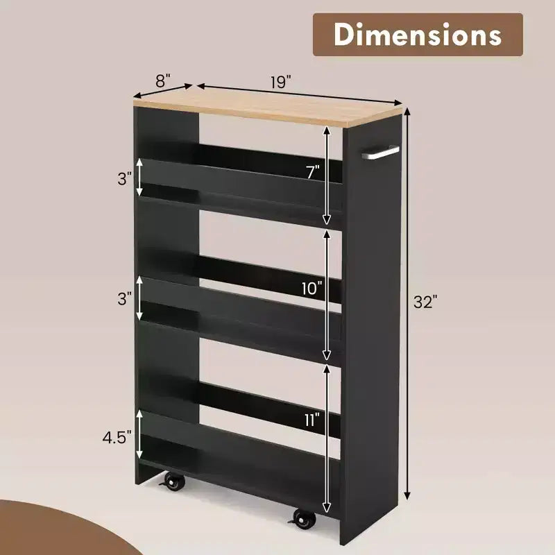 4-Tier Rolling Storage Cart - Slim Kitchen Cart on Wheels