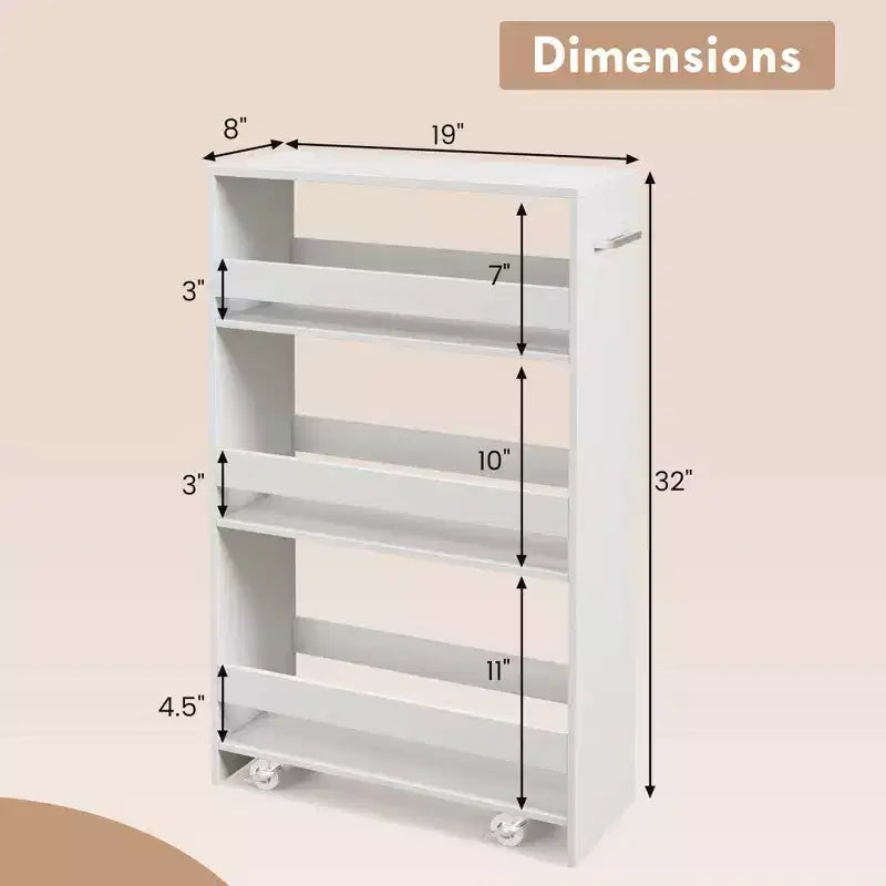 4-Tier Rolling Storage Cart - Slim Kitchen Cart on Wheels