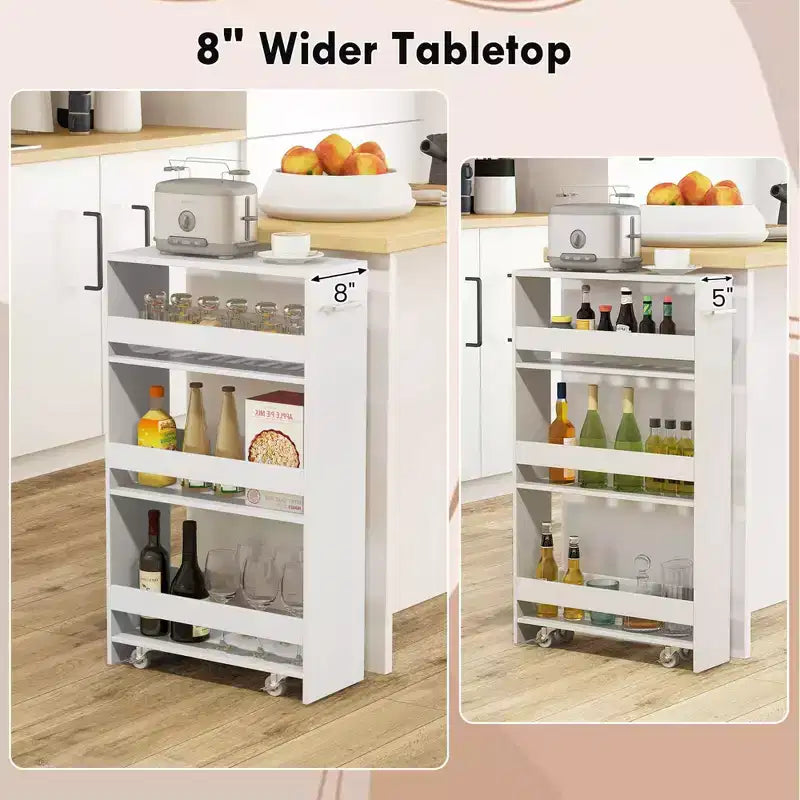 4-Tier Rolling Storage Cart - Slim Kitchen Cart on Wheels