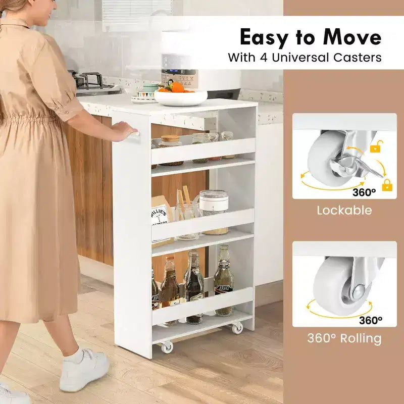 4-Tier Rolling Storage Cart - Slim Kitchen Cart on Wheels