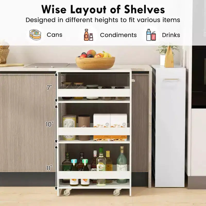 4-Tier Rolling Storage Cart - Slim Kitchen Cart on Wheels