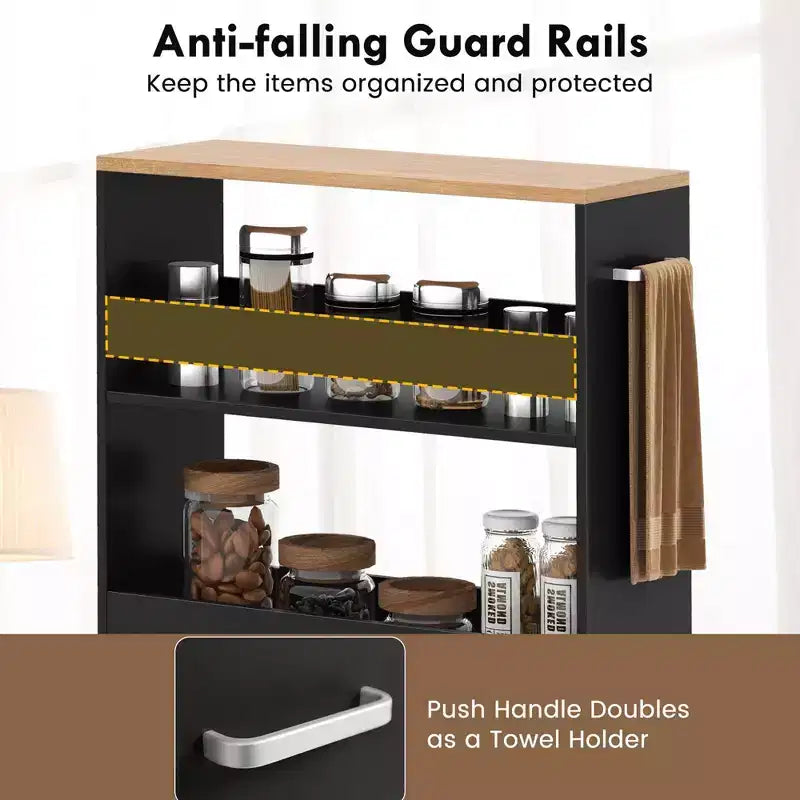 4-Tier Rolling Storage Cart - Slim Kitchen Cart on Wheels