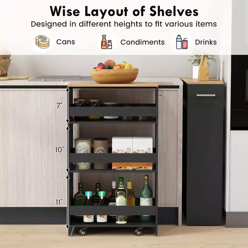 4-Tier Rolling Storage Cart - Slim Kitchen Cart on Wheels