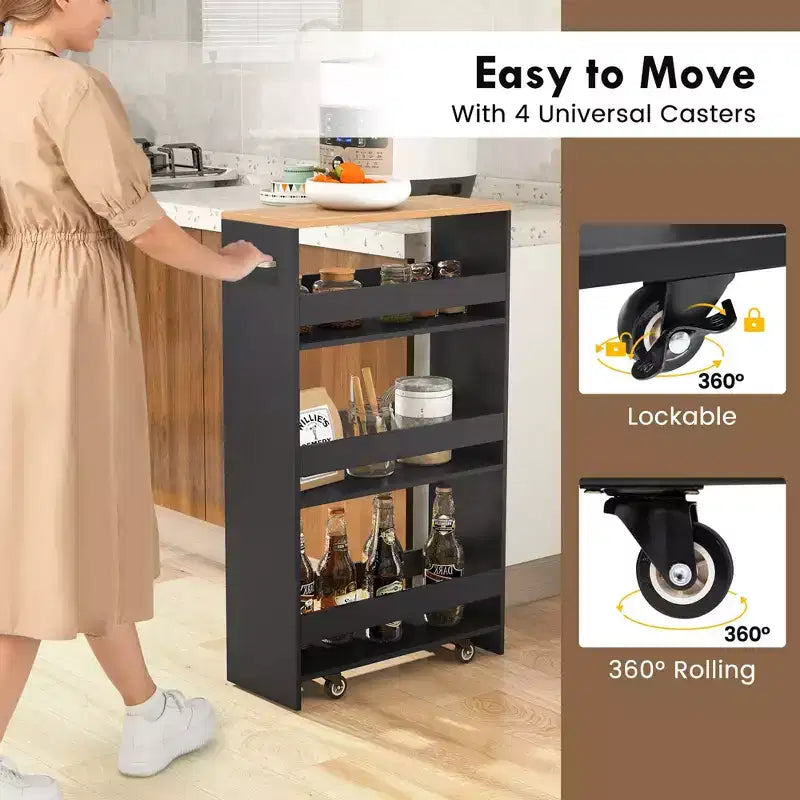 4-Tier Rolling Storage Cart - Slim Kitchen Cart on Wheels