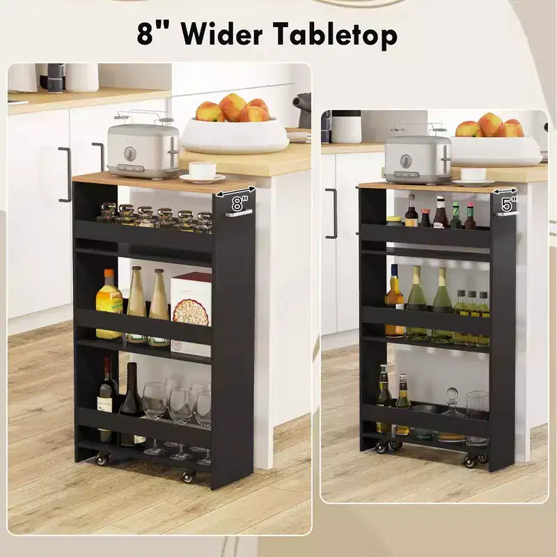 4-Tier Rolling Storage Cart - Slim Kitchen Cart on Wheels