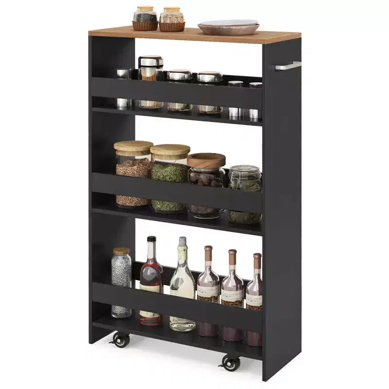 Costway 4-Tier Rolling Storage Cart 8 Slim Kitchen Cart on Wheels with Open Shelves Brown/Gray/White/Black
